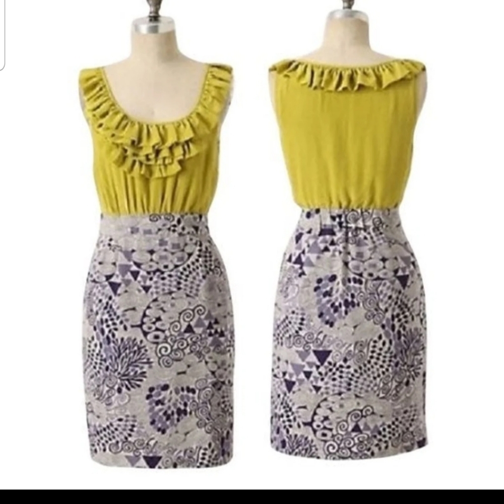 ANTHROPOLOGIE MAEVE SEASIDE FIELDS SILK RUFFLE DRESS SZ. 12